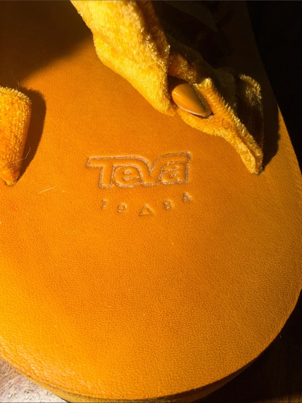 Teva Velvet Platform Sandals in Metallic Orange